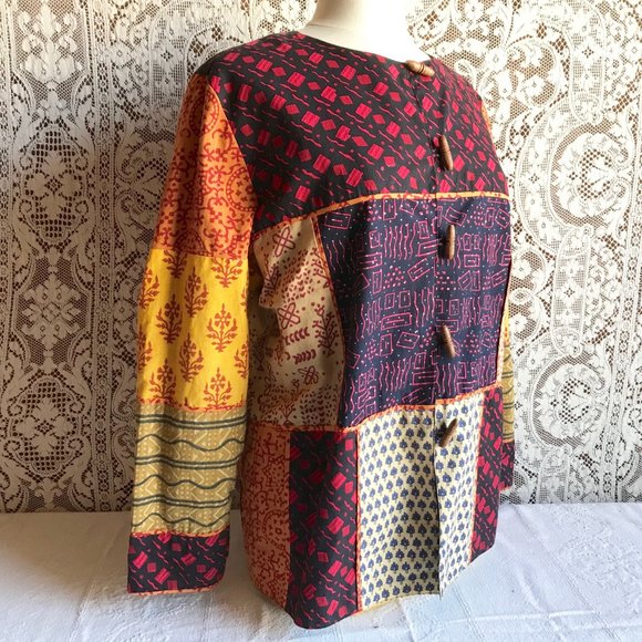 Patchwork Cotton Loose Fitting Boho Top 44 Bust - Picture 2 of 8